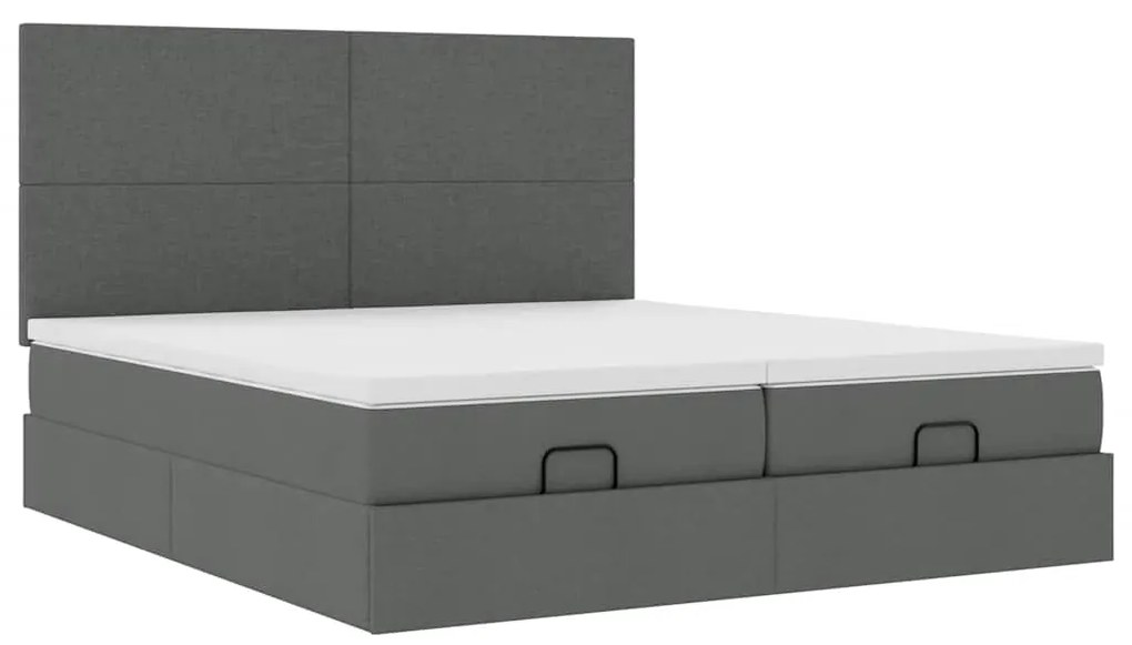 Estrutura de cama otomana com colchões tecido cinzento escuro