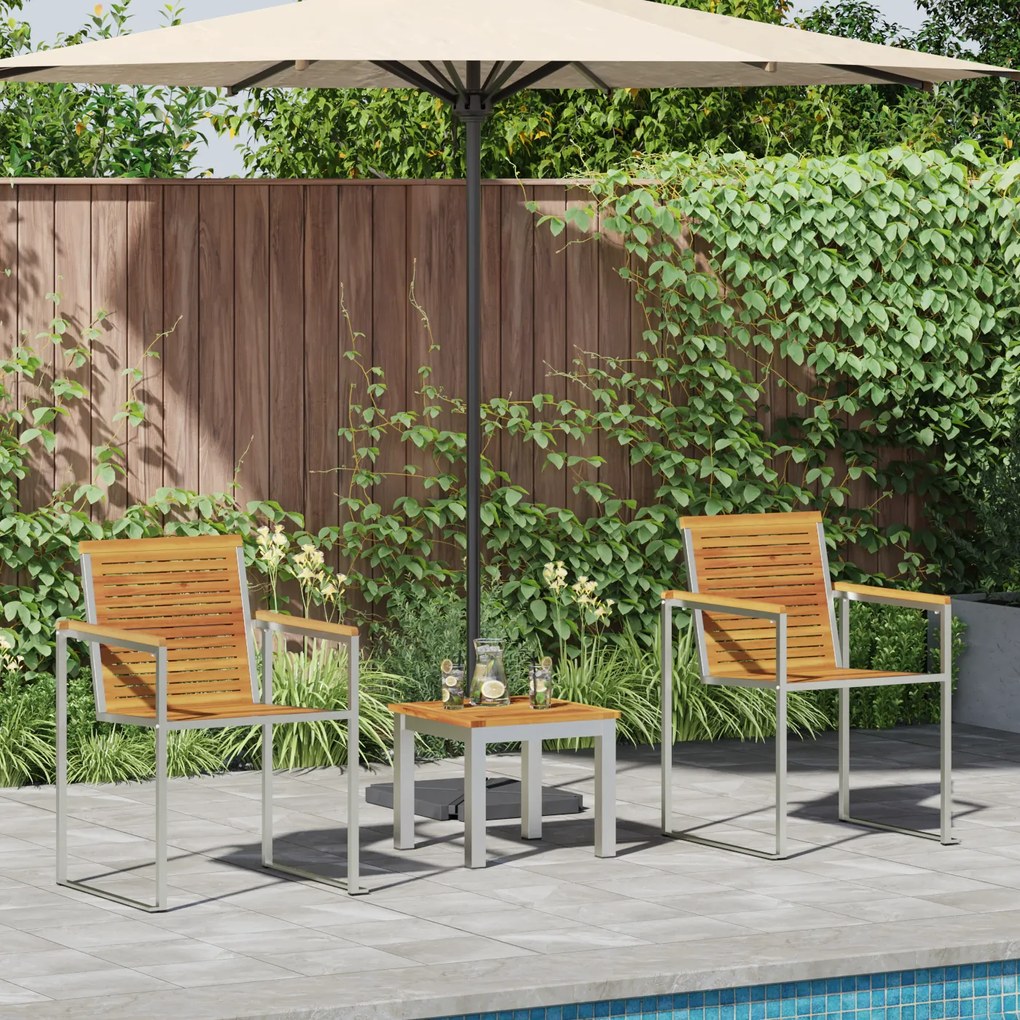 vidaXL Cama de Sol com Cadeiras de Jardim 3 peças Madeira Sólida Acácia