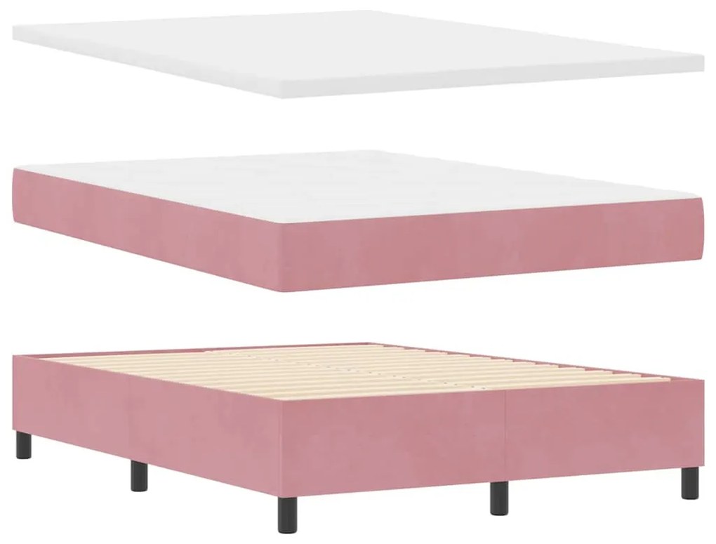 Cama Box Spring com Colchão &amp; LED Rosa 140x190 cm Veludo