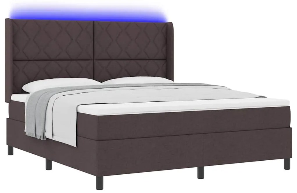 Cama Box com Colchão &amp; LED Marrom Escuro 180x200 cm, Tecido.