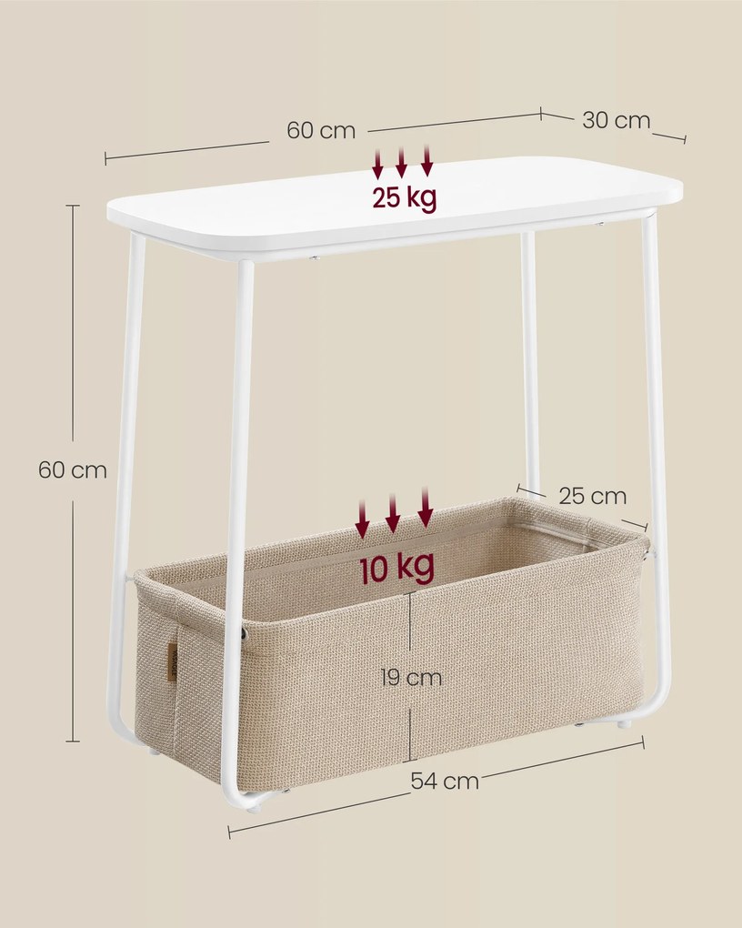 Mesa de apoio quadrada com cesto em tecido 30 x 60 x 60 cm branco-castanho 