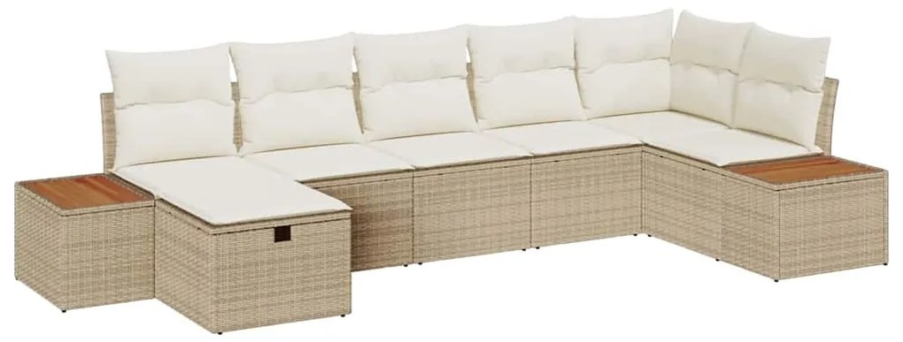 Conjunto de Sofá de Jardim vidaXL de 7 Peças com Almofadas Bege Vime P