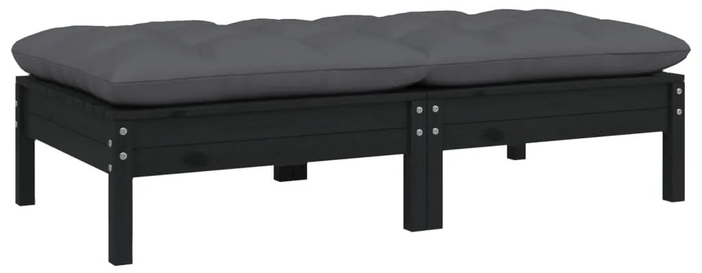 Sofá de jardim 2 lugares com almofadões pinho maciço preto