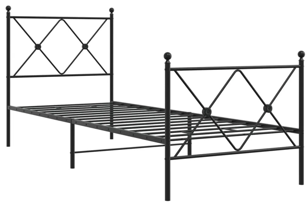 Estrutura de cama com cabeceira e pés 75x190 cm metal preto