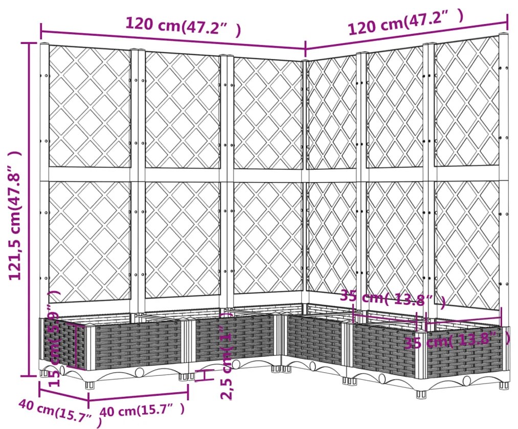 Vaso/floreira jardim c/ treliça 120x120x121,5 cm PP branco