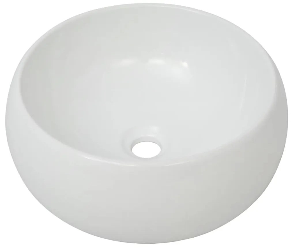 Lavatório com torneira misturadora cerâmica redondo branco