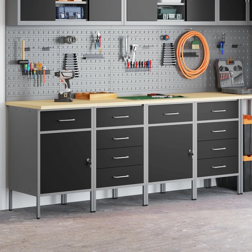 Conjunto de Mobiliário de Trabalho de 4 Peças em Preto e Cinza de Made