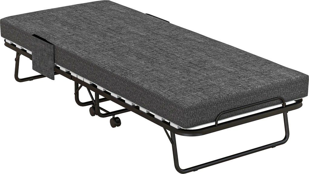 HOMCOM Cama dobrável, colchão, 4 rodas, estrutura metálica, até 150 kg, 190 x 80 x 42 cm, Cinza escuro | Aosom Portugal