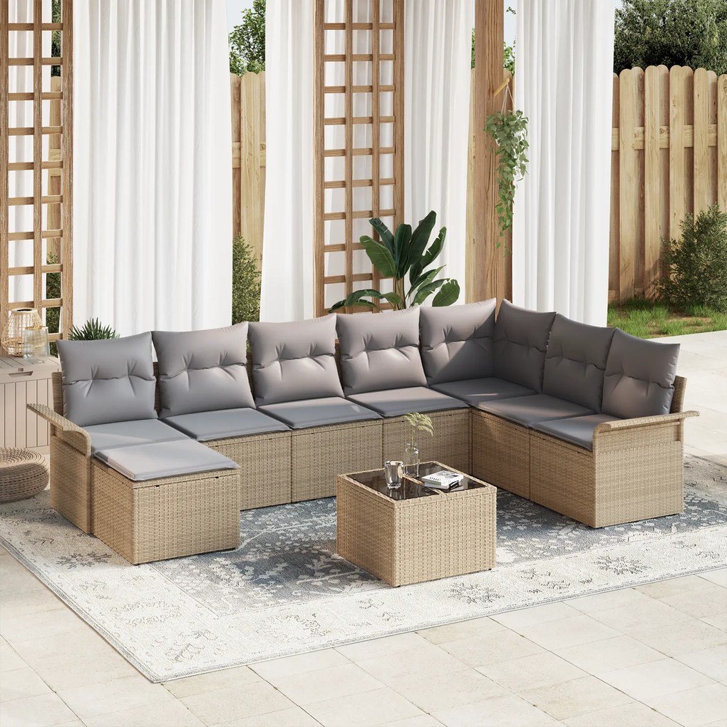 vidaXL Conjunto de Sofá para Jardim de 9 Peças com Almofadas em Vime Preto