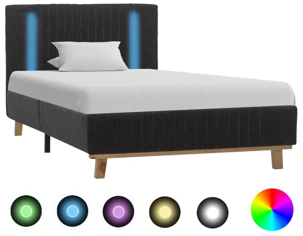 286649 vidaXL Estrutura de cama com LED 90x200 cm tecido cinzento-escuro