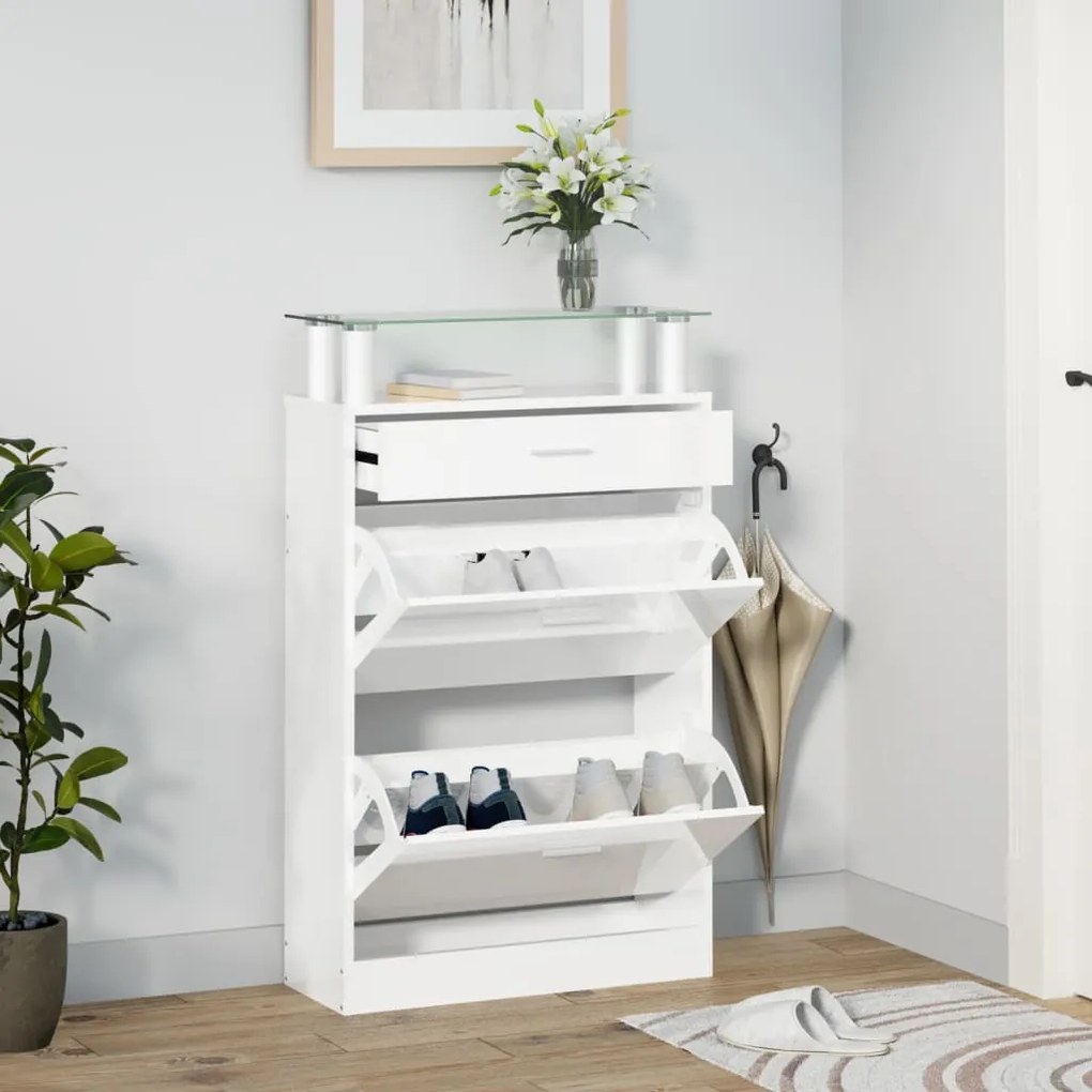 vidaXL Sapateira 63x24x104 cm derivados de madeira branco brilhante