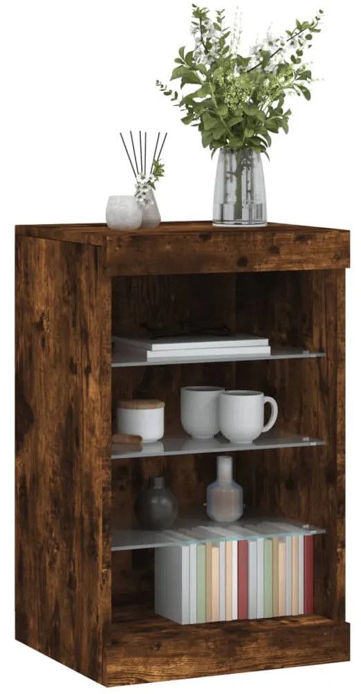 Aparador com luzes LED 41x37x67 cm carvalho fumado