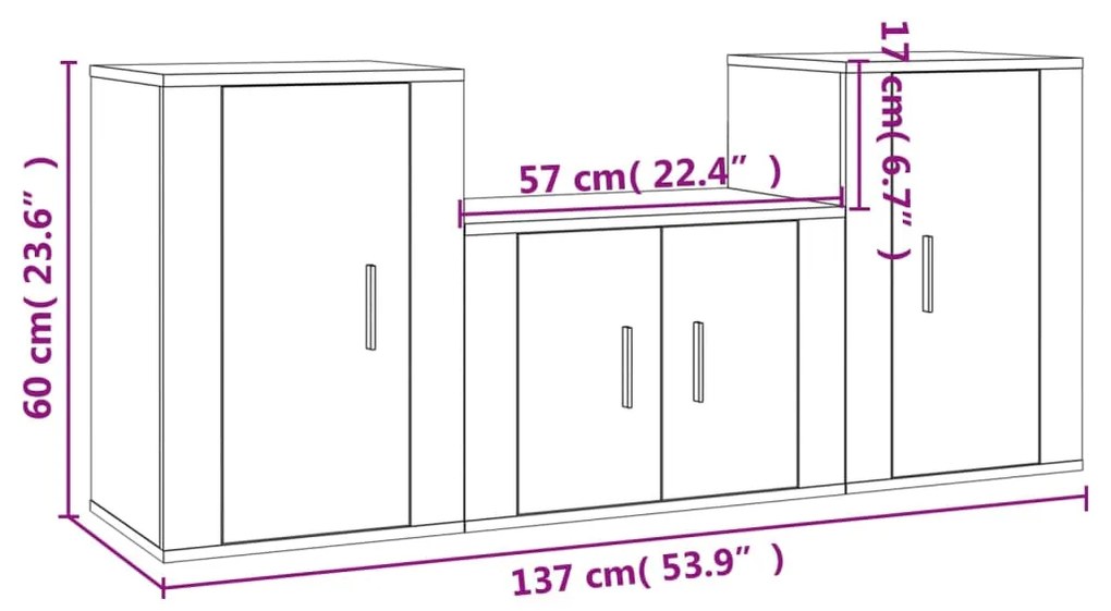 Conjunto móveis de TV 3 pcs madeira processada branco