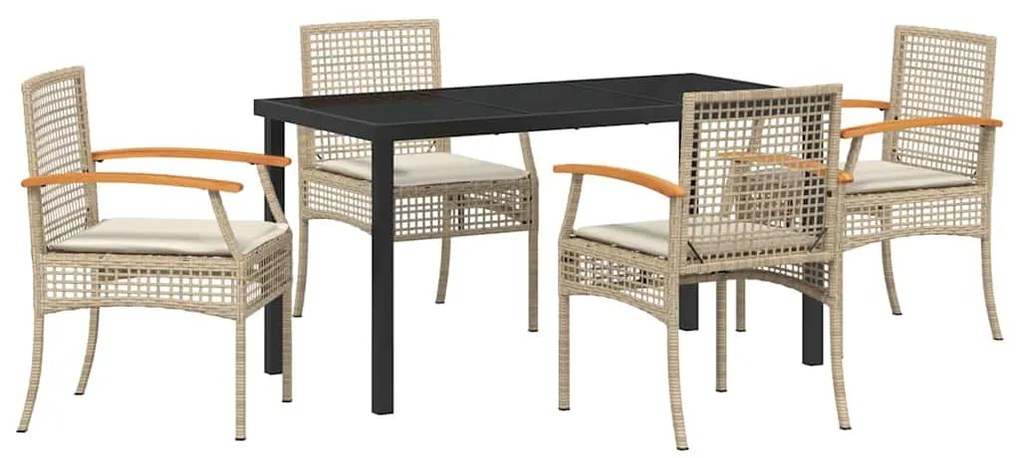 Conjunto de Jantar de Jardim 5 Peças com Almofadas de Rattan Sintético