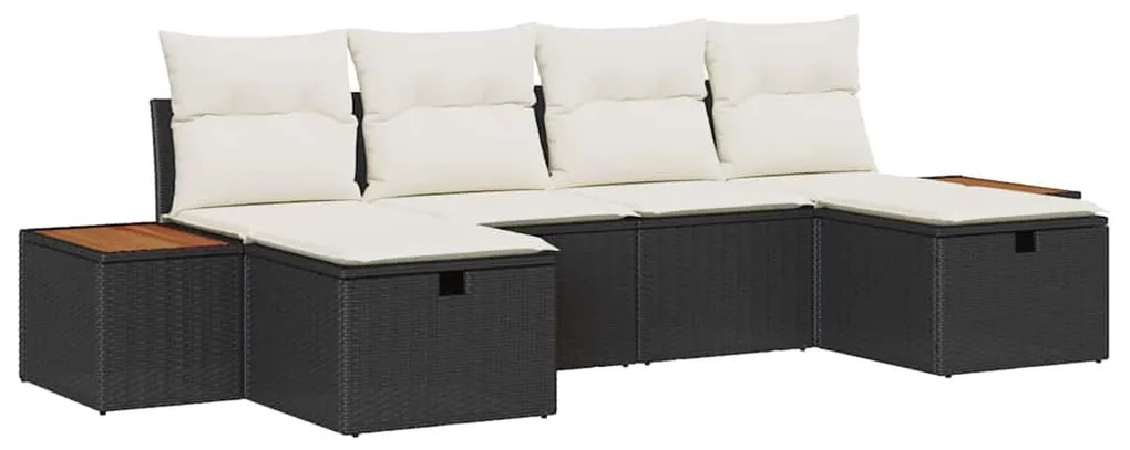 Conjunto de sofá de jardim com 6 peças e almofadas pretas em rattan si