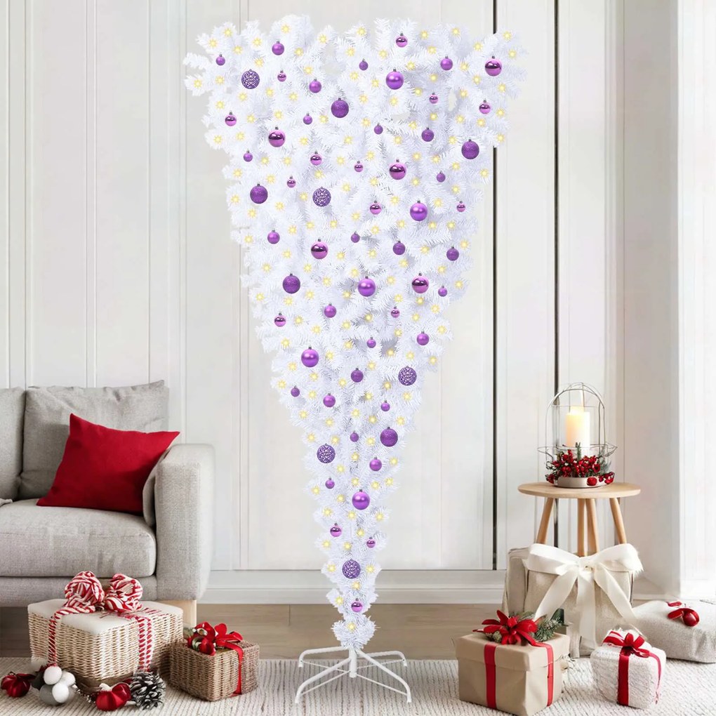 vidaXL Árvore de Natal Artificial com 300 LEDs Branco 210 cm PVC e Aço