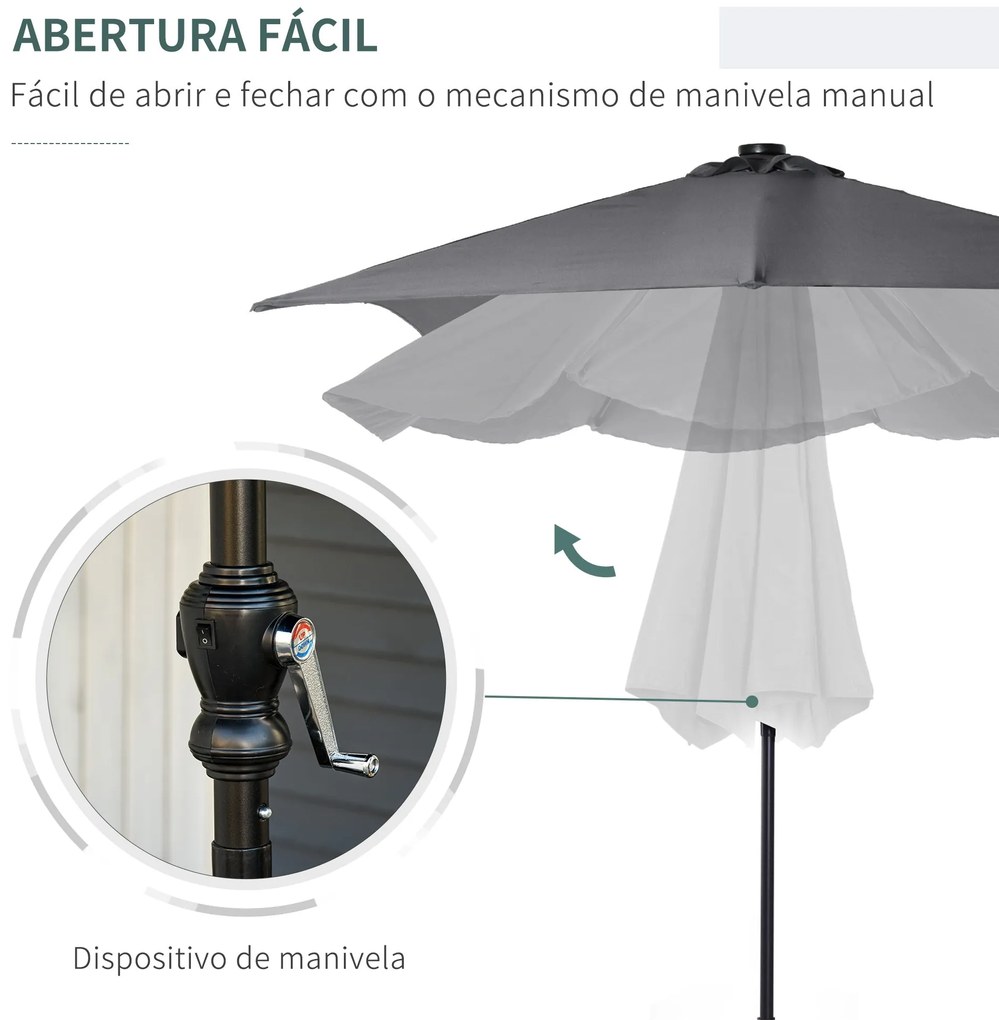 Chapéu de Sol com Luzes LED 268x205x248 cm Chapéu de Sol de Jardim Inc