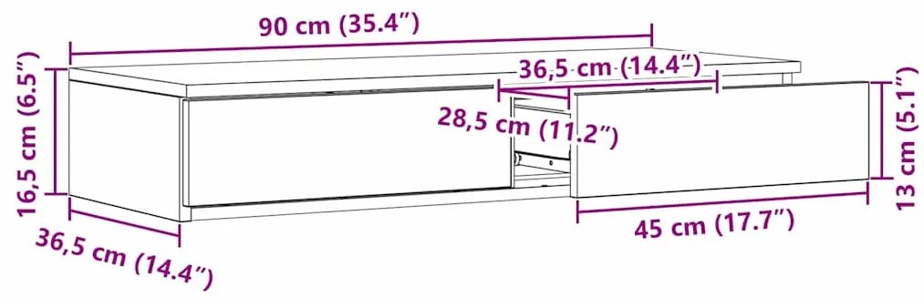 Gavetas de Cama Pretas 90x36,5x16,5 cm Madeira Ingenheirada