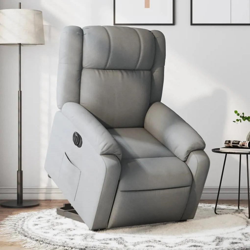 vidaXL Poltrona reclinável elevatória elétrica tecido cinzento-claro