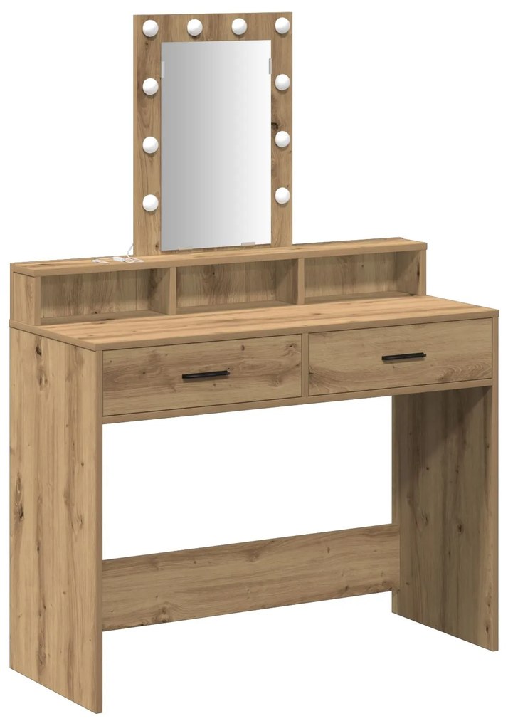 Mesa de Maquiagem com Luzes LED Carvalho Artesanal 100x41x140 cm