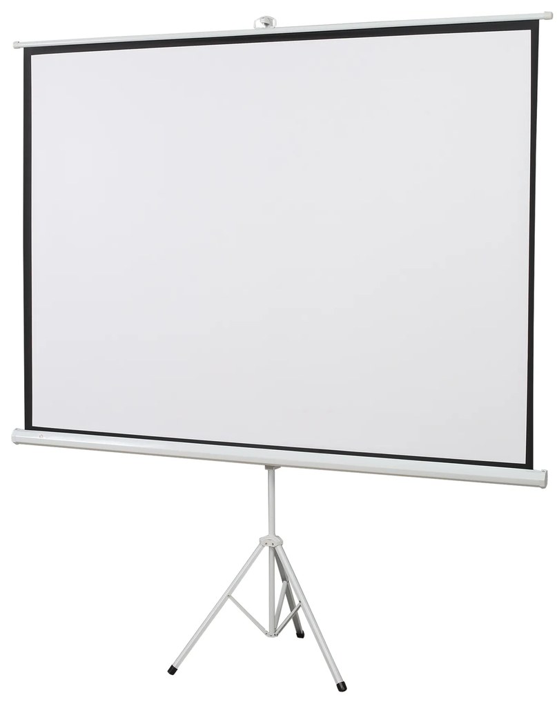 HOMCOM Ecrã de Projeção Manual com Suporte 100 Polegadas Formato 4:3 para Interior e Exterior 203x152 cm Branco | Aosom Portugal