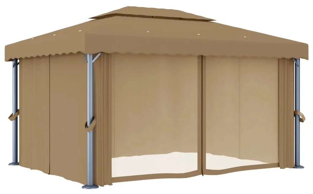 Gazebo com cortina 4x3 m alumínio cinzento-acastanhado