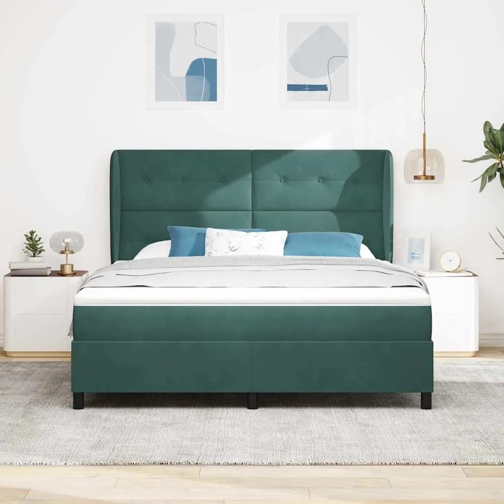 Cama box com colchão verde escuro 180x200 cm em veludo