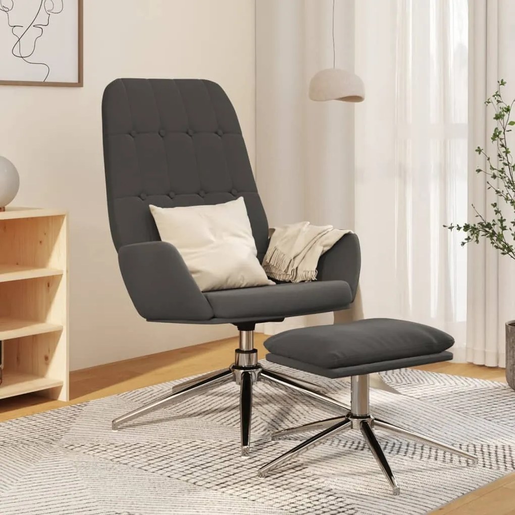 vidaXL Cadeira de descanso com banco p/ pés microfibra cinza-escuro