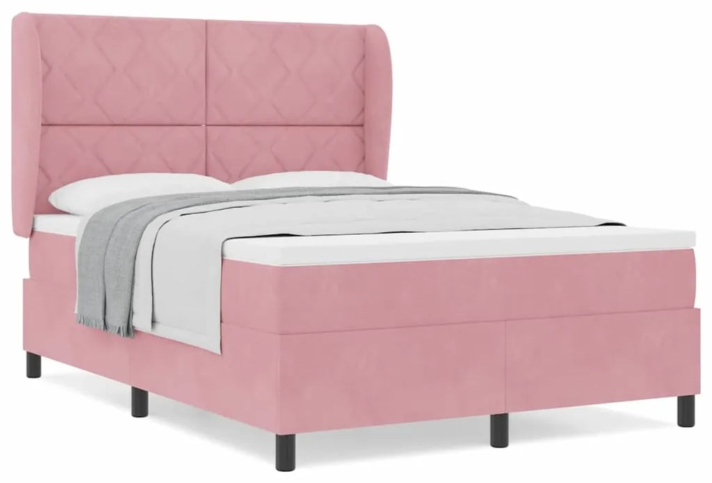 Cama Box com Colchão Rosa 140x190 cm em Veludo