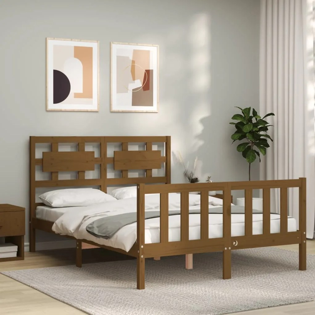 vidaXL Estrutura cama cabeceira 140x200 cm madeira maciça castanho-mel