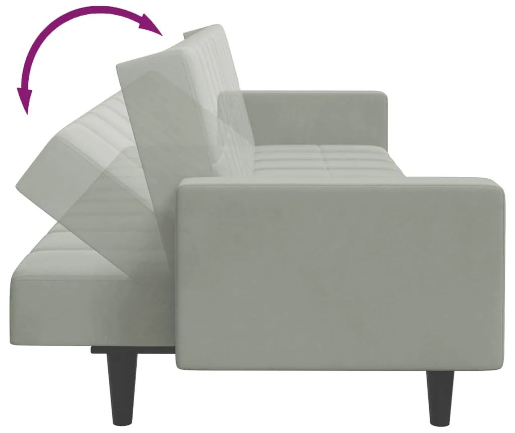 Sofá-cama 2 lugares c/ apoio de pés veludo cinza-claro