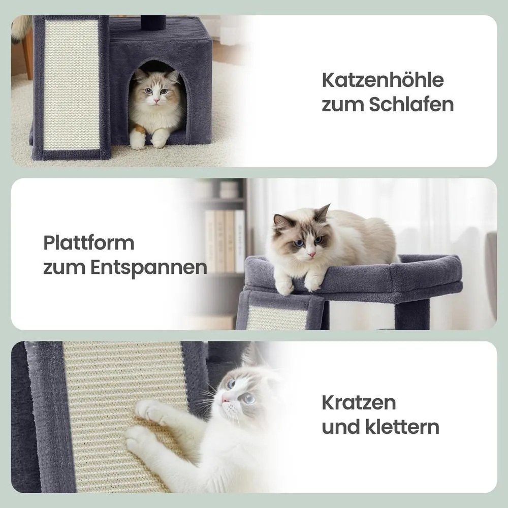 Arranhador para Gatos 51 x 39,2 x 46,4 cm, árvore de arranhar com placa de arranhar cinzento escuro