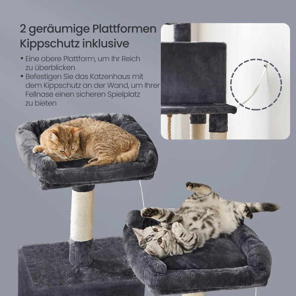 Arranhador para gatos com 11 colunas para arranhar 55 x 45 x 143 cm cinzento