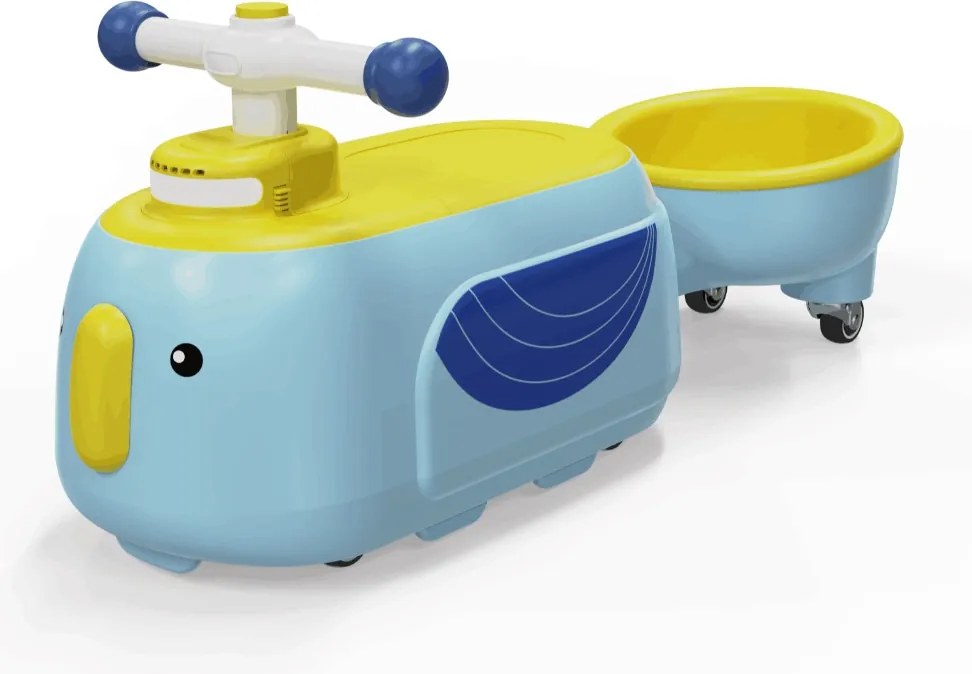 Carro andarilho de empurrar para crianças com reboque com luz, música, espaço de armazenamento e rodas macia 71 x 24 x 31 cm Azul