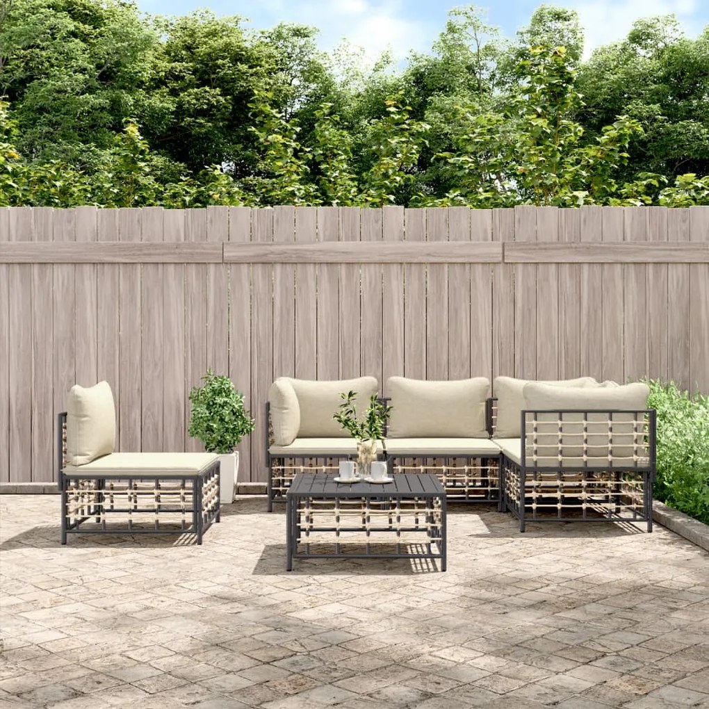 vidaXL 6 pcs conjunto lounge de jardim c/ almofadões vime PE antracite