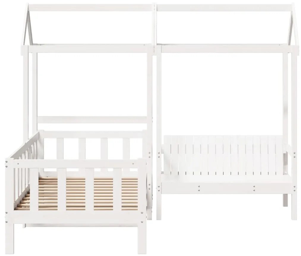 Conj. sofá-cama e banco c/ telhado 90x200cm pinho maciço branco