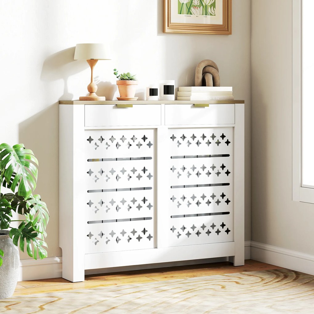Cobertura de Radiador com Armário Basculante, 108 x 19 x 95,5 cm, Prateleira Superior, Branco