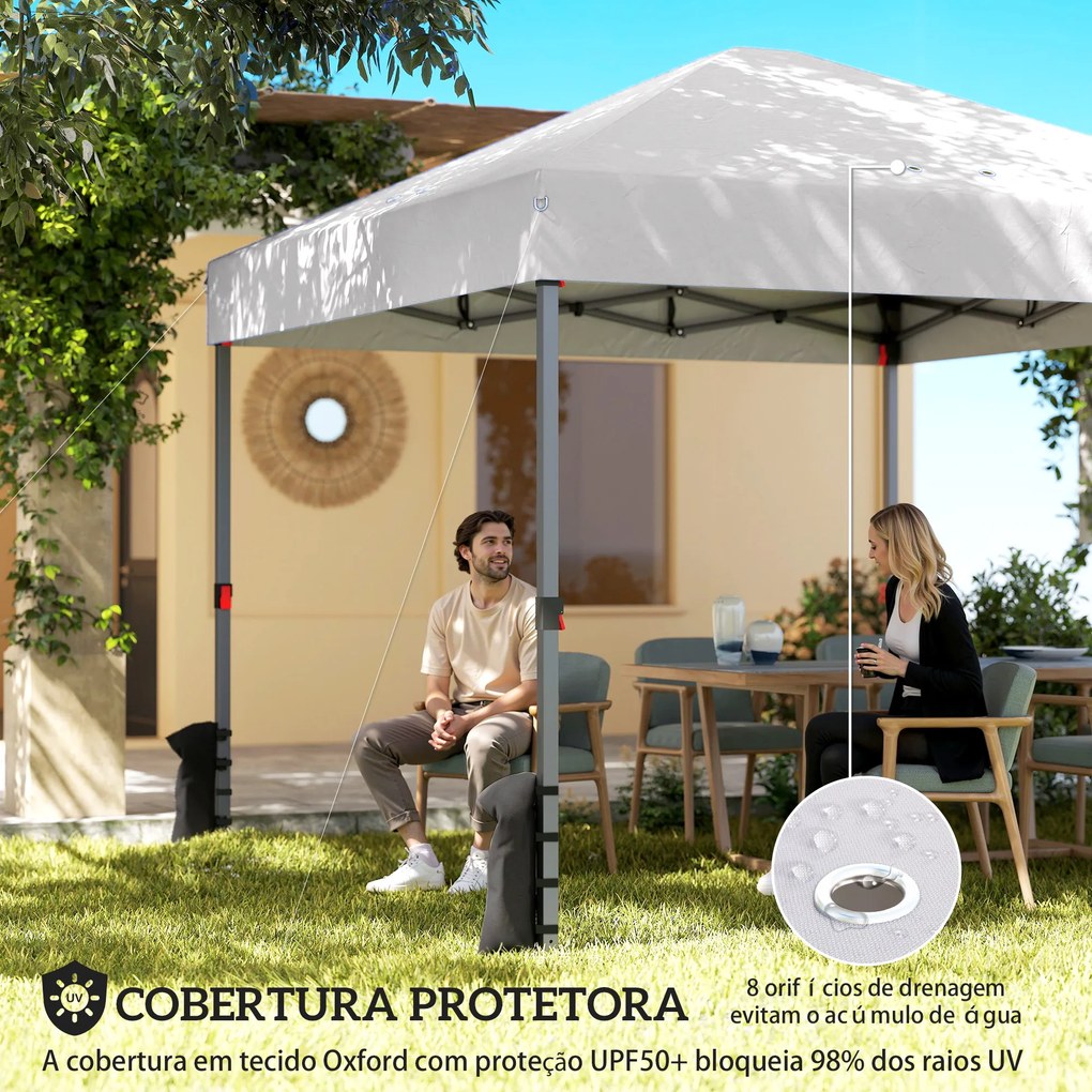 Tenda Dobrável 3x3 m Pop-up com 3 Paredes Laterais 2 Janelas em Malha UPF50+ Altura Ajustável 3 Níveis Branco