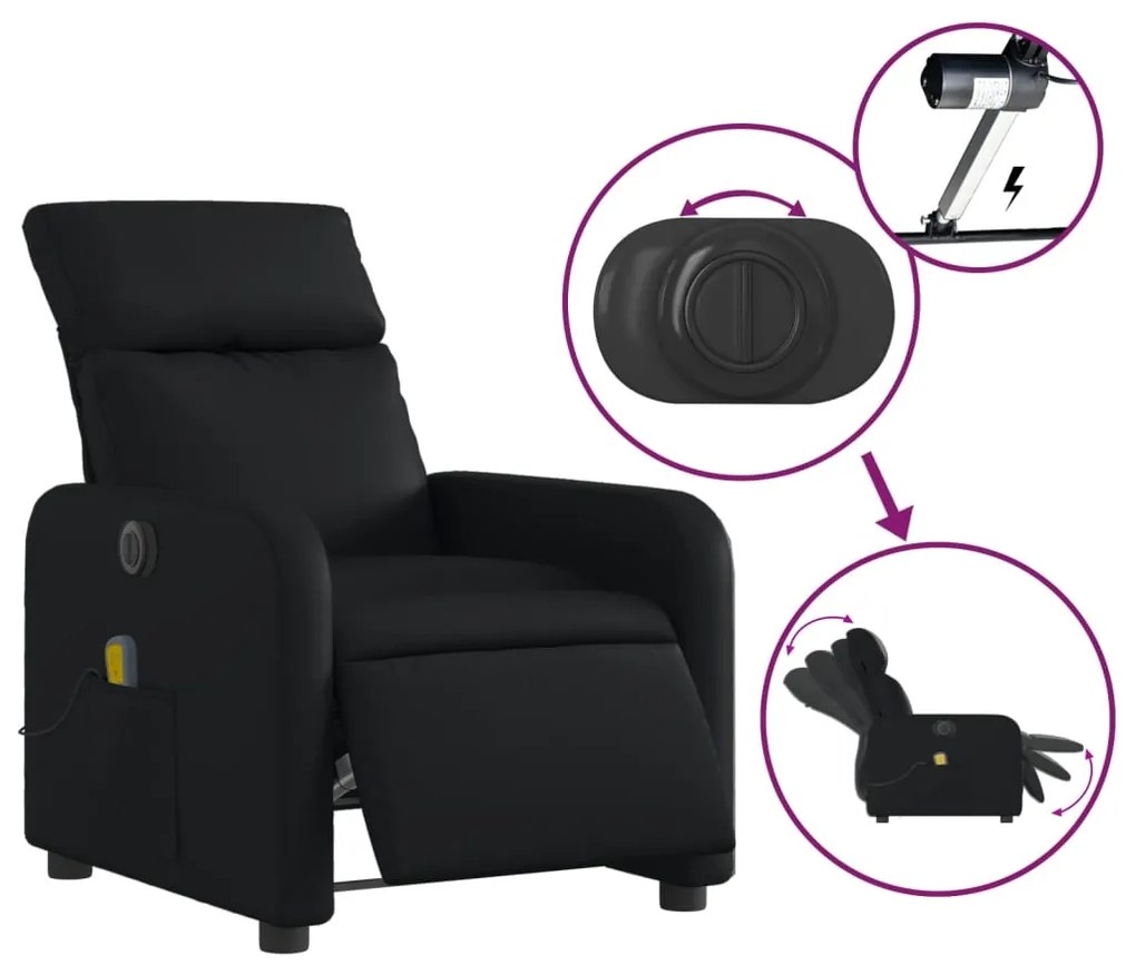 Poltrona massagens reclinável elétrica couro artificial preto
