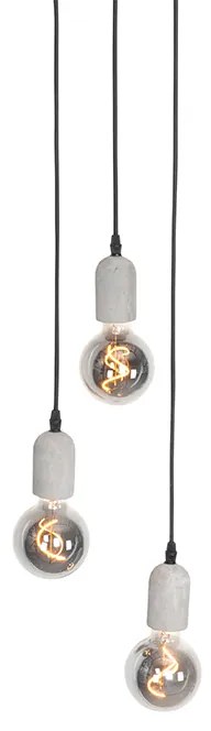 Candeeiro de suspensão industrial preto com betão redondo 3 luzes - Pedra Rústico ,Industrial