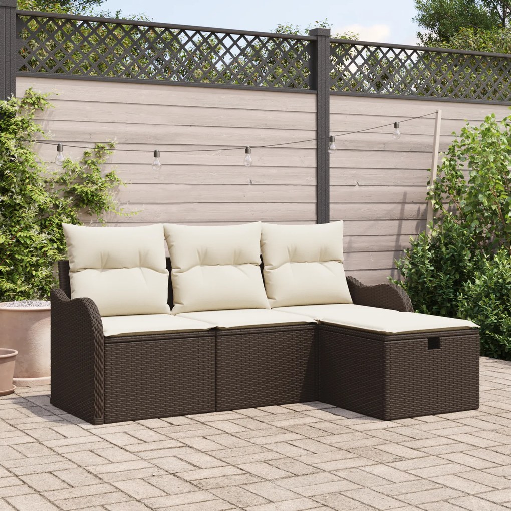 Conjunto de Sofá de Jardim vidaXL de 4 Peças com Almofadas Castanho Vi