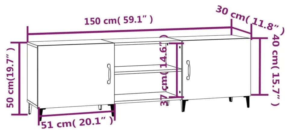Móvel para TV 150x30x50 cm derivados de madeira branco