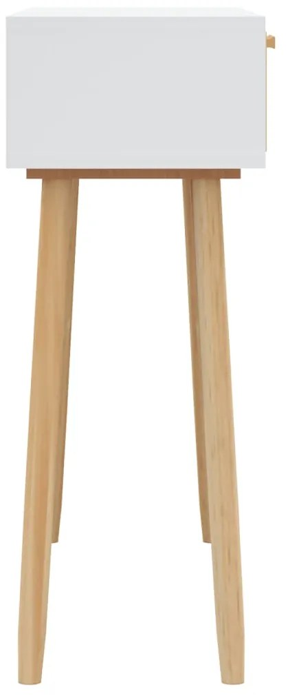 Mesa consola 80x30x75 cm pinho maciço e vime natural branco