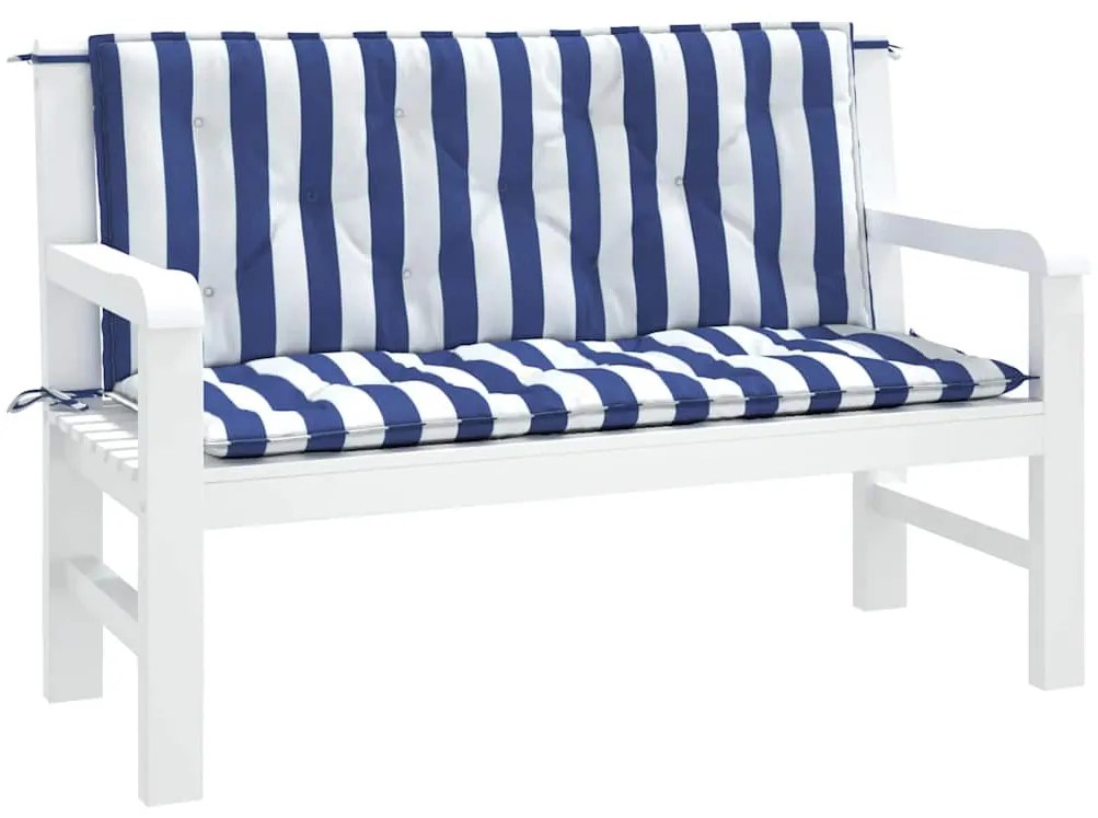 Almofadões p/ banco jardim 2 pcs 120x50x7 cm tecido azul/branco