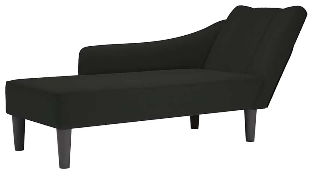 Chaise-longue com apoio de braço direito veludo preto