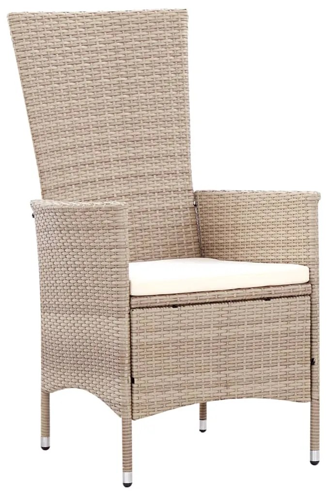 7 pcs conjunto jantar exterior com almofadões vime PE bege