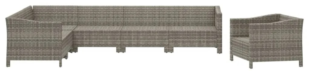 7 pcs conjunto lounge de jardim c/ almofadões vime PE cinzento