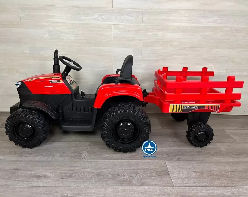 Trator Eléctrico para Crianças Peketrac 6100 24V 2.4G Com Reboque Vermelho