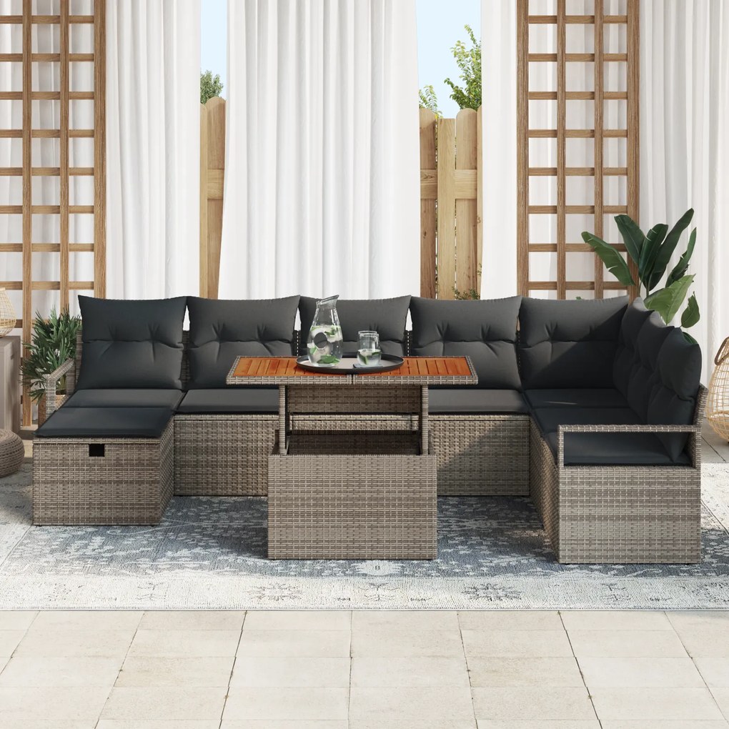 Conjunto de Sofás para Jardim 9 Peças com Almofadas Cinza de Vime