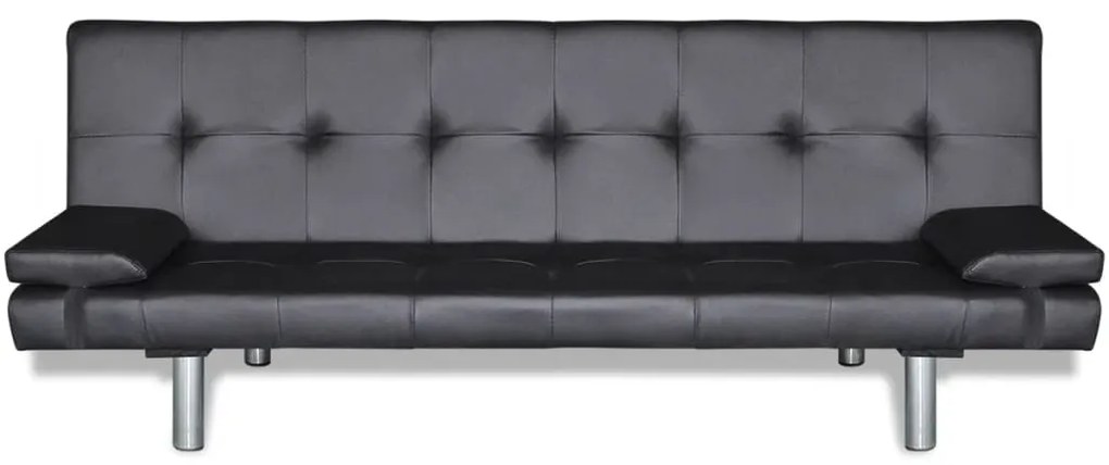 Sofa-cama ajustável com 2 almofadas couro artificial preto